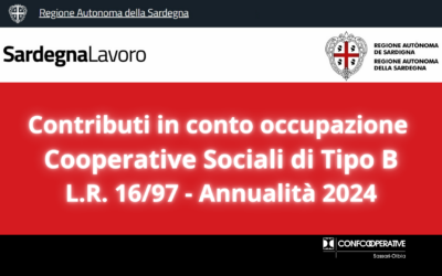 L.R. 16/97 Annualità 2024: Contributi in conto occupazione per le Coop. Sociali Tipo “B”